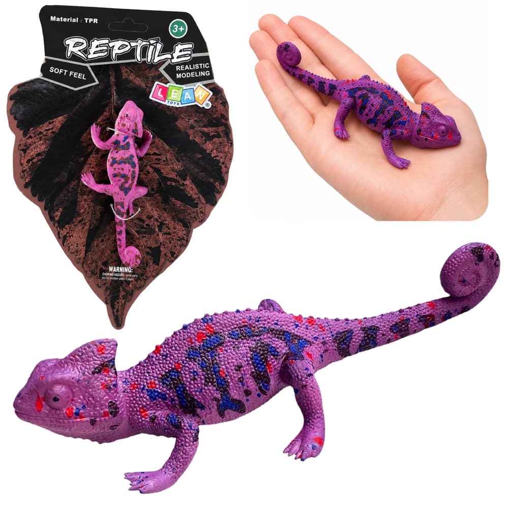 Kameleon gumijasta figrica, raztegljiva, realistična, vijolična, 14 cm