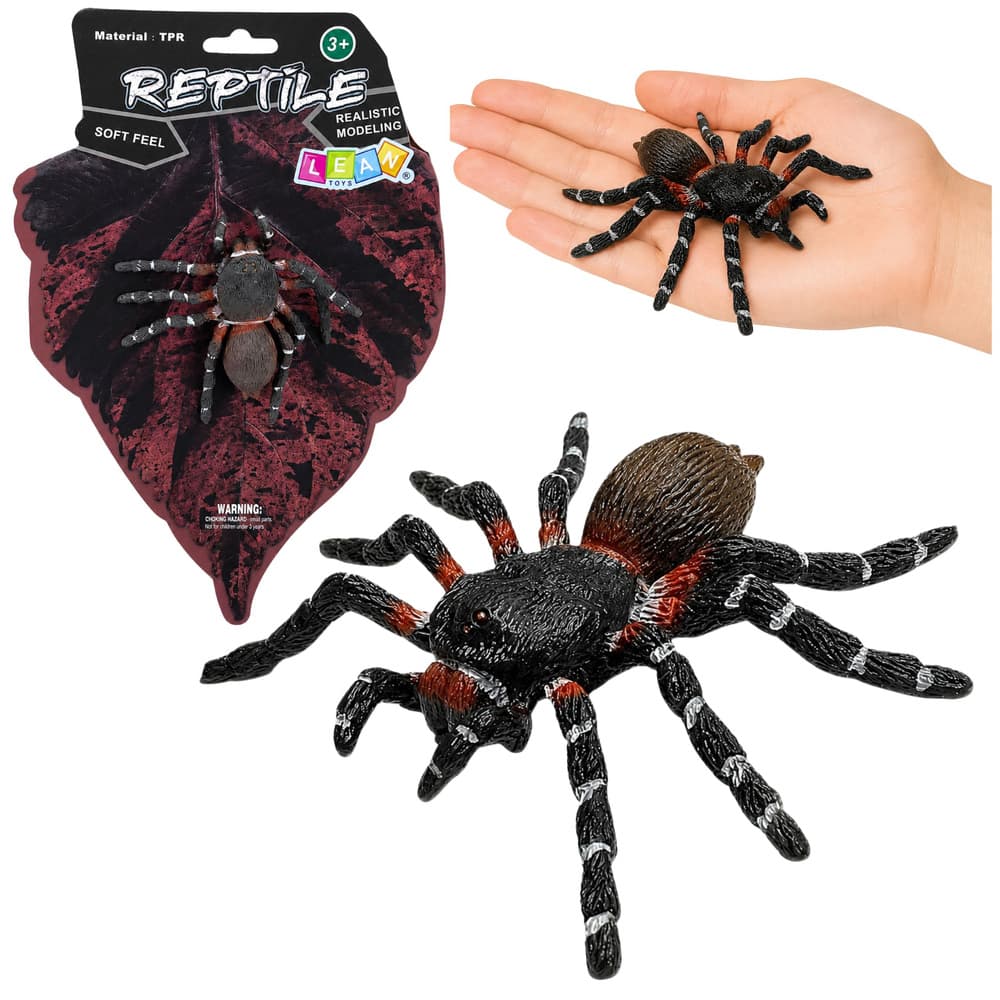 Pajek tarantula gumijasta figrica, raztegljiva, realistična, črna, 10 cm