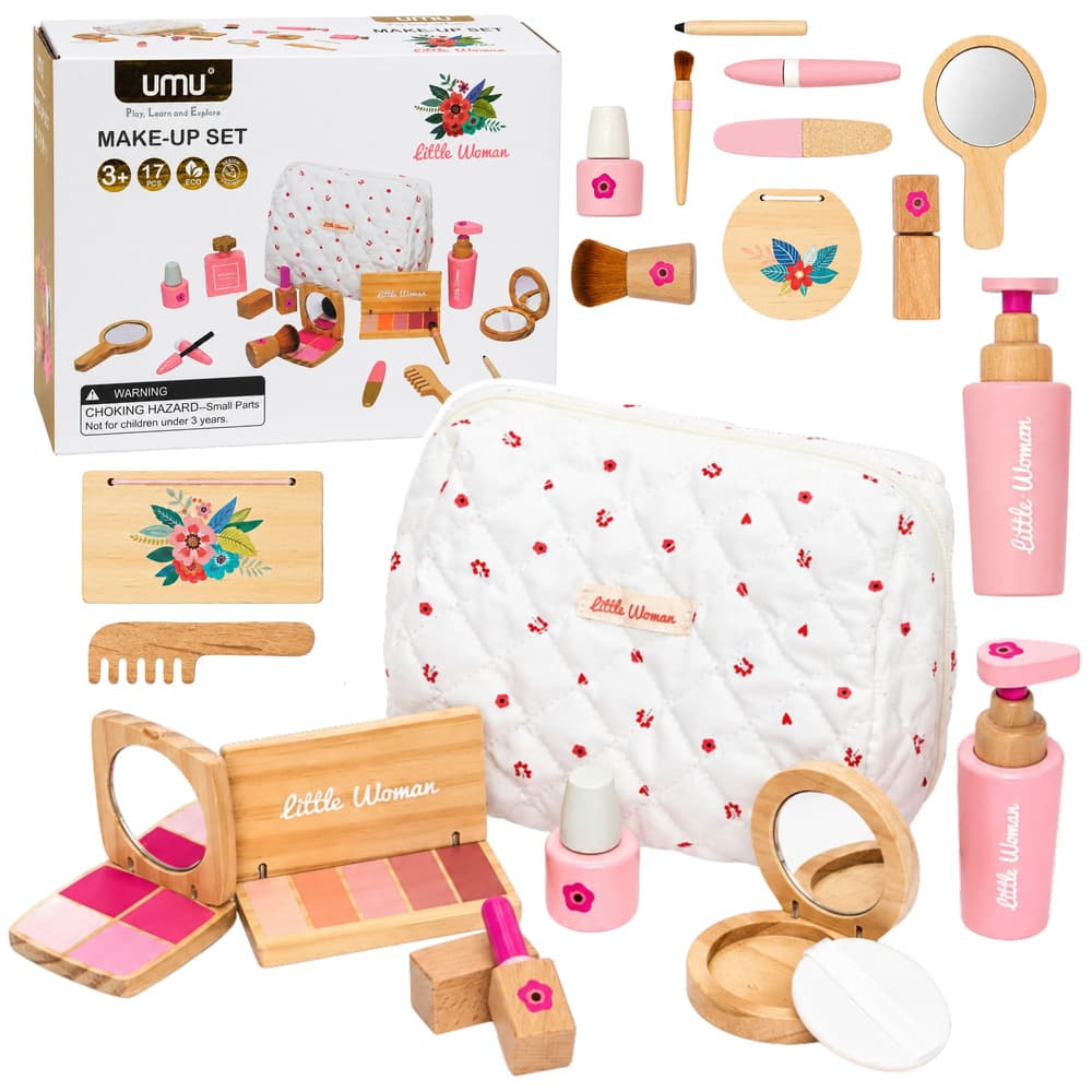 Leseni lepotni set za deklice LEAN TOYS z belo kozmetično torbico, 17 elementov