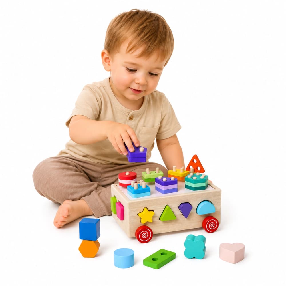 Leseni sortiralnik oblik LEAN TOYS, Montessori, na kolesih, s številkami 2