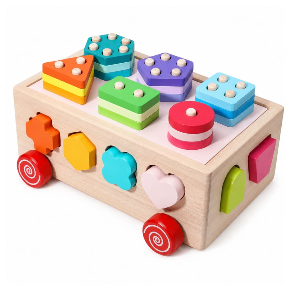 Leseni sortiralnik oblik LEAN TOYS, Montessori, na kolesih, s številkami 3
