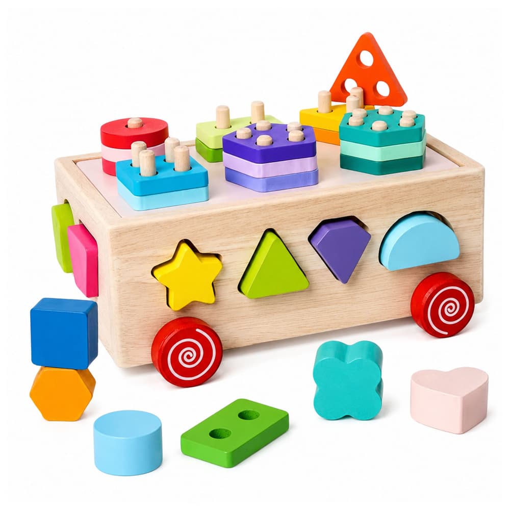 Leseni sortiralnik oblik LEAN TOYS, Montessori, na kolesih, s številkami 4