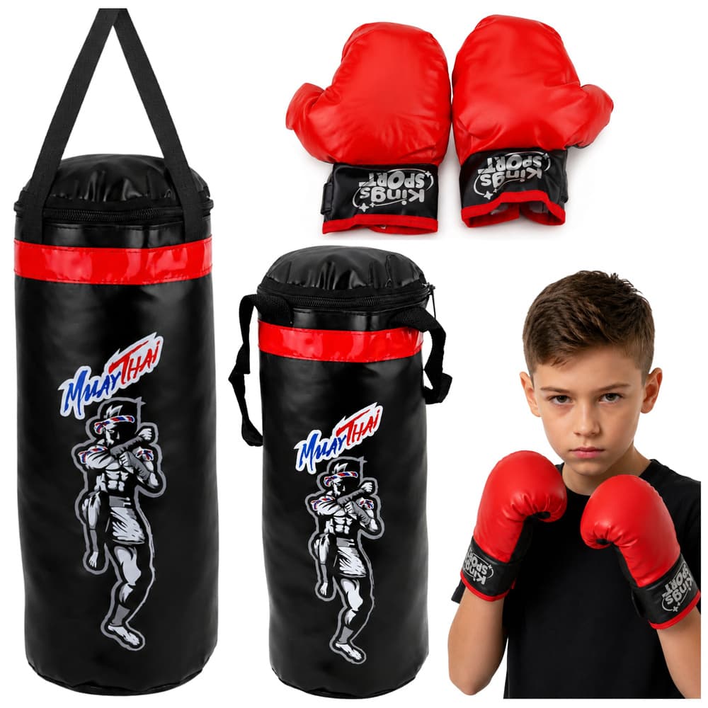 Otroški boksarski set LEAN TOYS, boksarska vreča z rokavicami MUAY THAI, L, 65x22cm