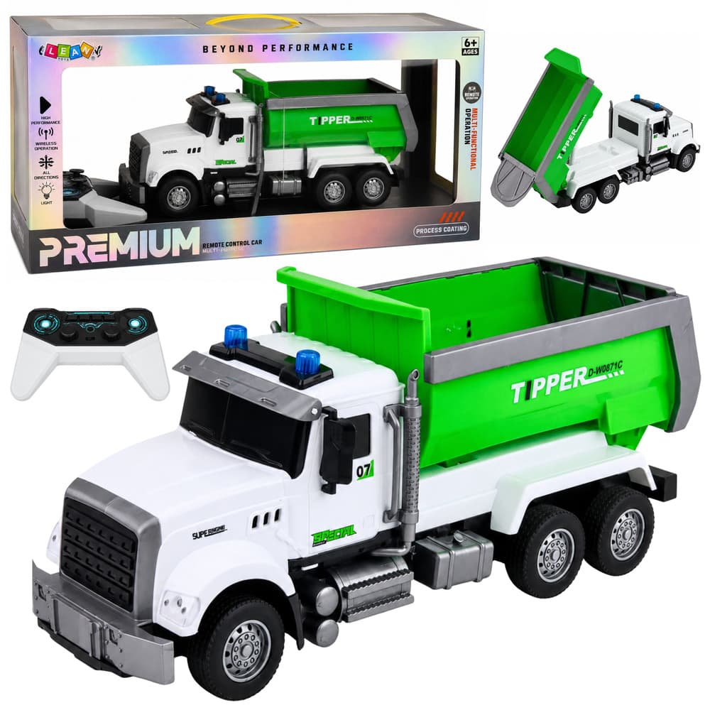 RC bager z daljinskim upravljanjem Lean Toys, premična kesa, zelena, 1:14