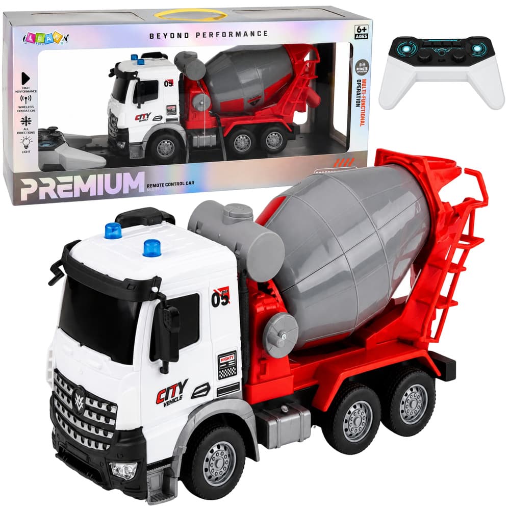 RC mešalec betona Lean Toys, premična mešalna posoda, luči, 1:14