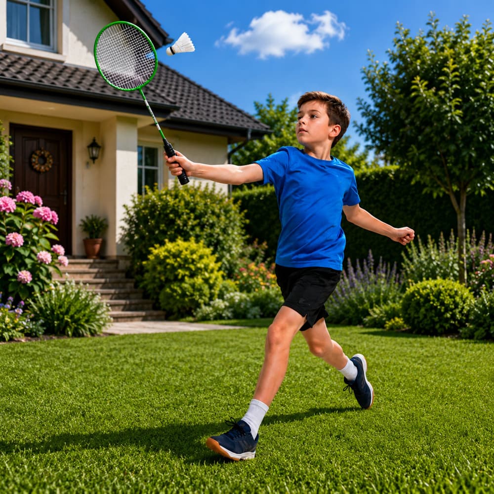 Komplet za badminton Lean Toys: 2 loparja, 3 peresa, torba, zelena 4