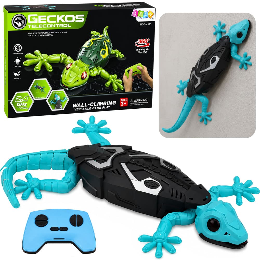 Gekon na daljinsko vodenje LEAN TOYS, pleza po stenah, 360°, moder