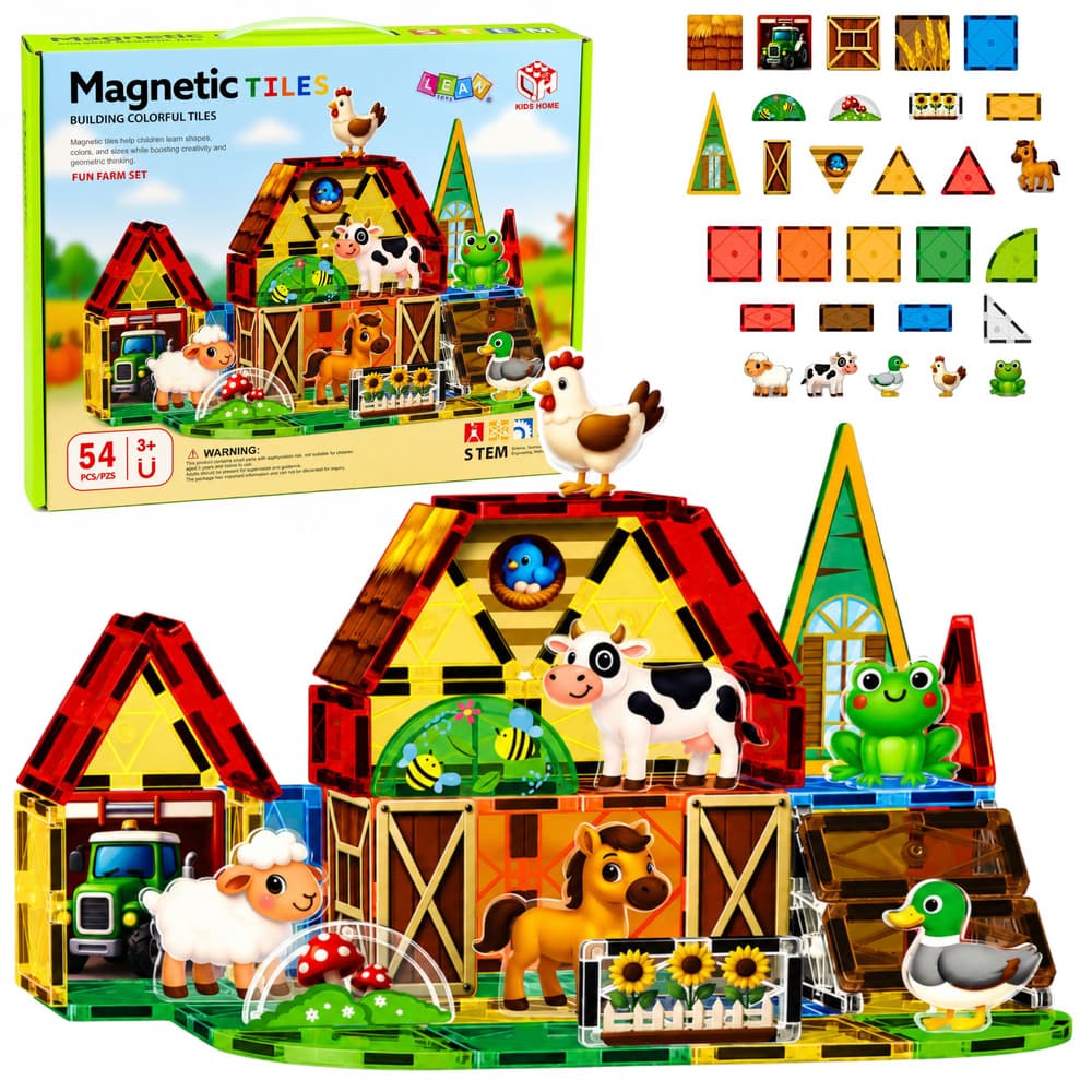 Magnetne kocke LEAN TOYS, Domače živali, Farma, 54 el.