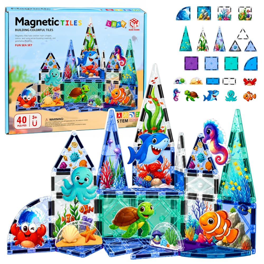 Magnetne kocke LEAN TOYS, Morski živali, Ocean, 40 el.