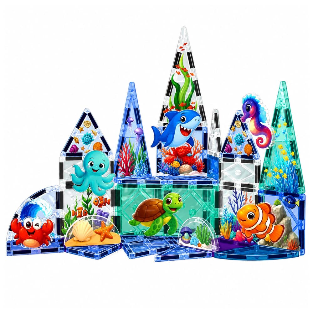 Magnetne kocke LEAN TOYS, Morski živali, Ocean, 40 el. 2