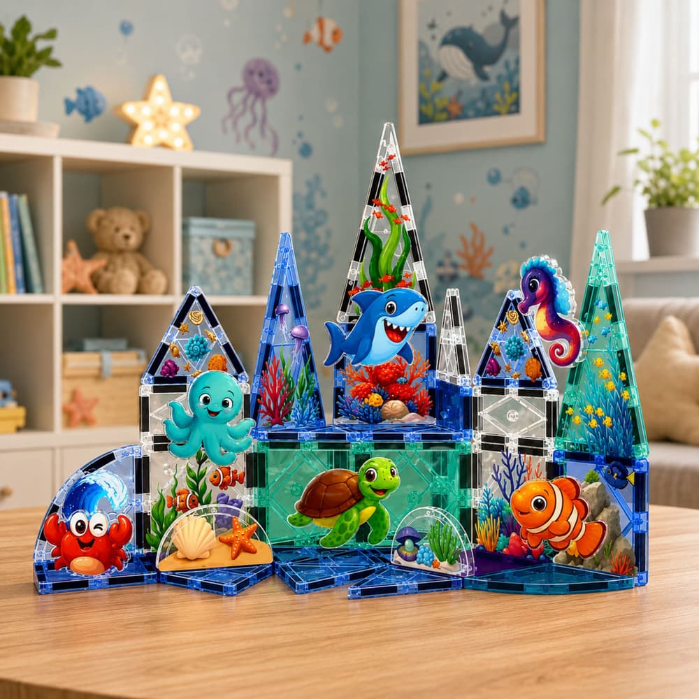 Magnetne kocke LEAN TOYS, Morski živali, Ocean, 40 el. 3