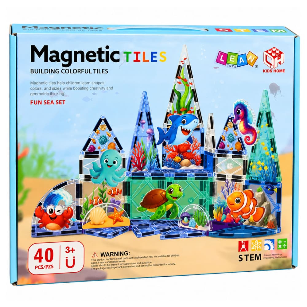 Magnetne kocke LEAN TOYS, Morski živali, Ocean, 40 el. 5
