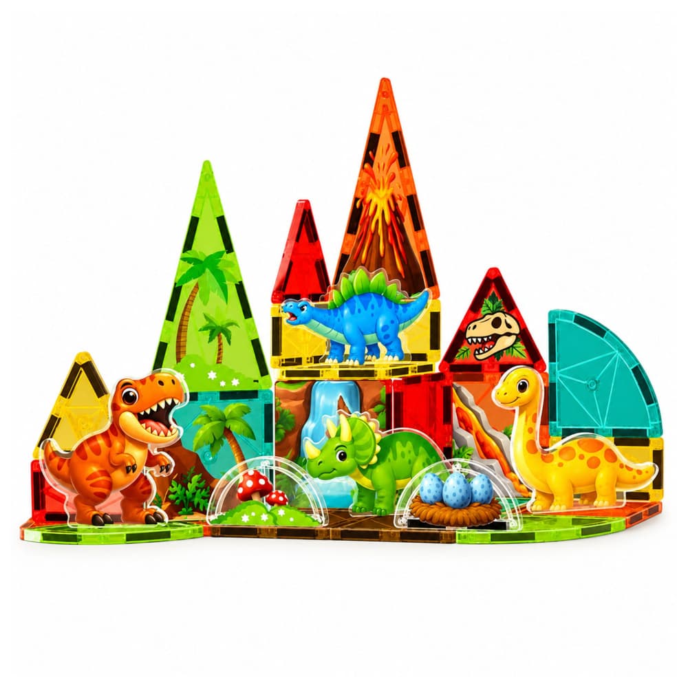 Magnetne kocke LEAN TOYS, Dinozavri, Vulkanski motiv, 31 el. 2