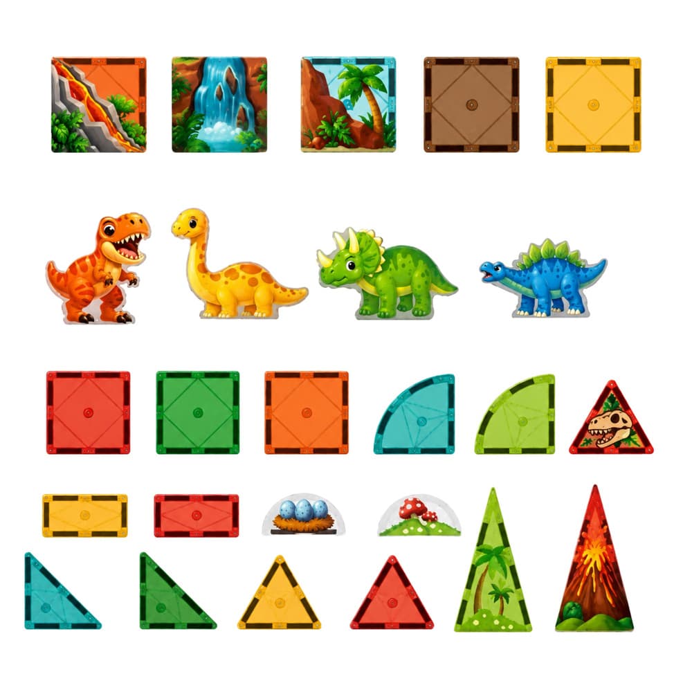 Magnetne kocke LEAN TOYS, Dinozavri, Vulkanski motiv, 31 el. 4