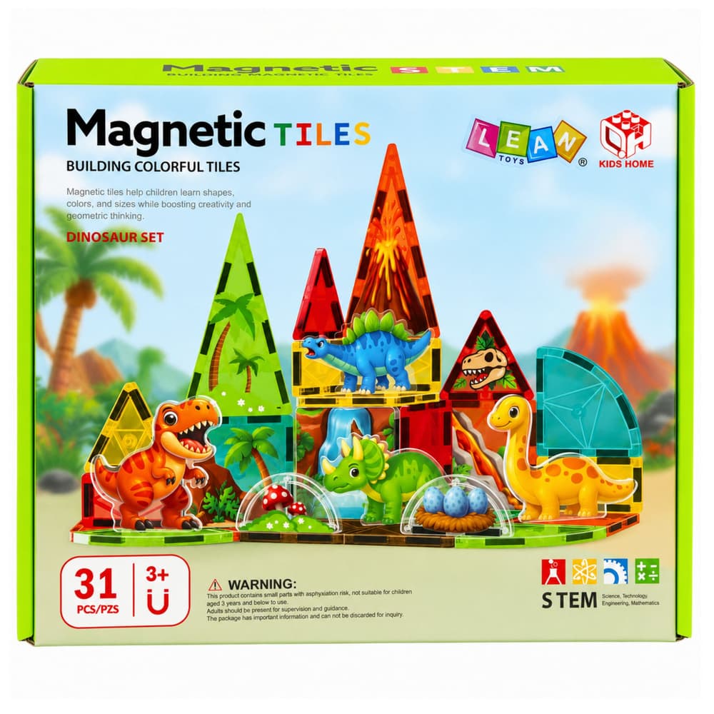 Magnetne kocke LEAN TOYS, Dinozavri, Vulkanski motiv, 31 el. 5