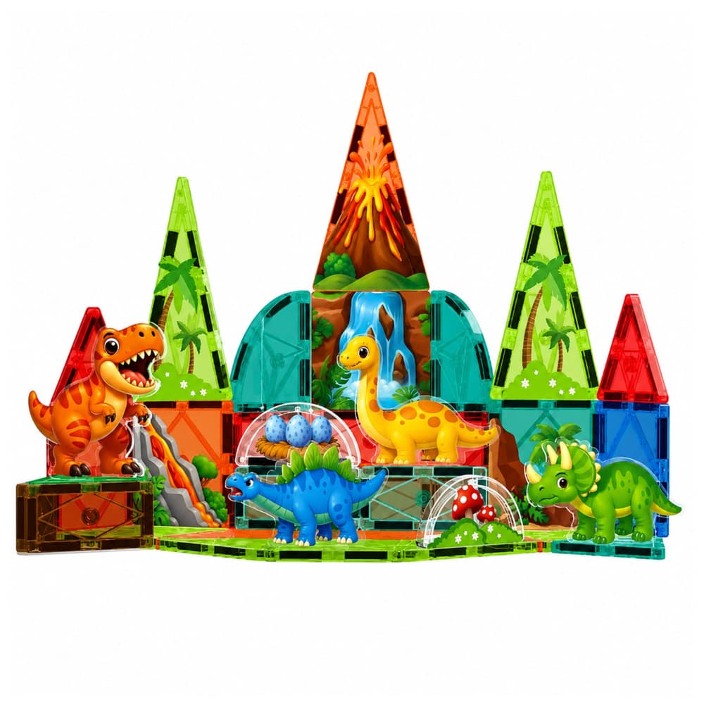 Magnetne kocke LEAN TOYS, Dinozavri, Vulkanski motiv, 43 el. 2