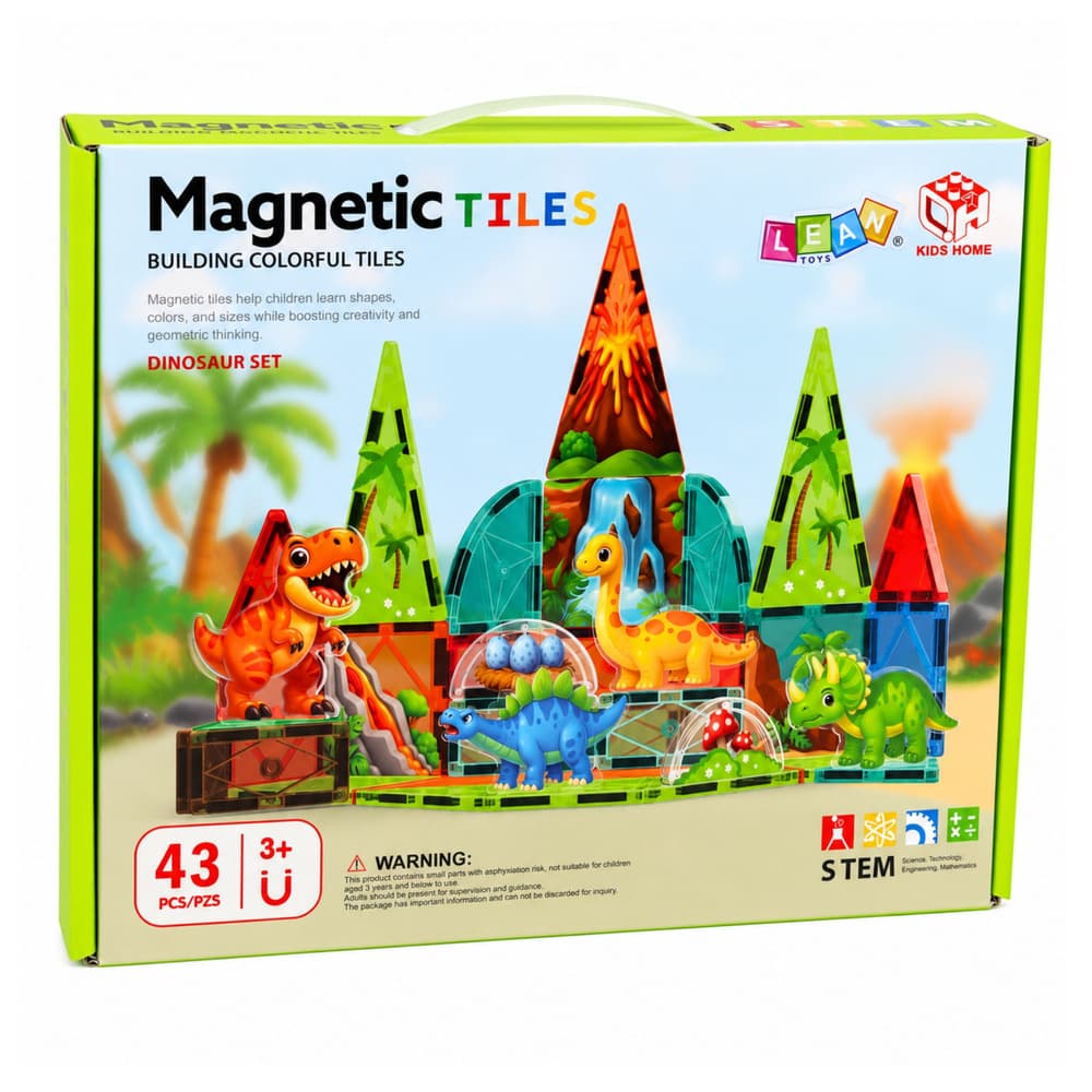 Magnetne kocke LEAN TOYS, Dinozavri, Vulkanski motiv, 43 el. 5