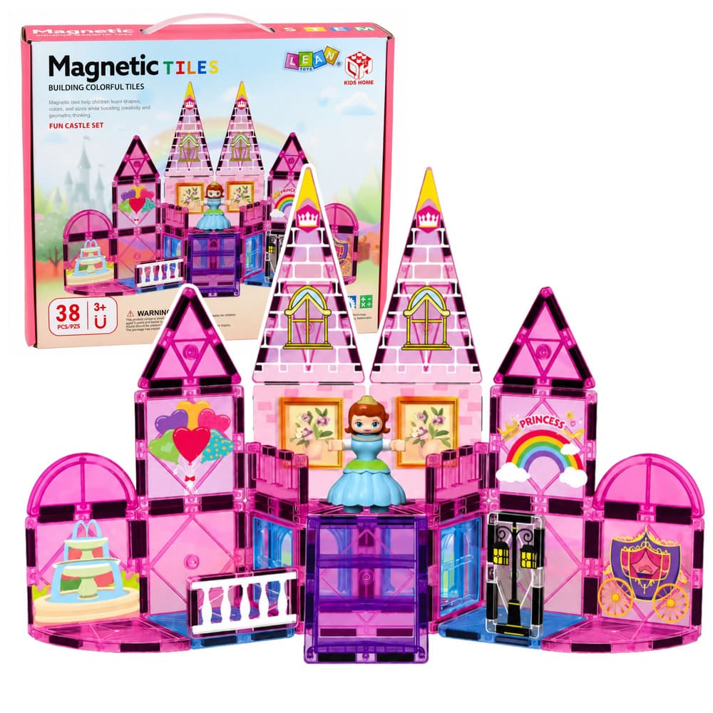 Magnetne kocke LEAN TOYS, Grajski grad, Roza, 38 el.