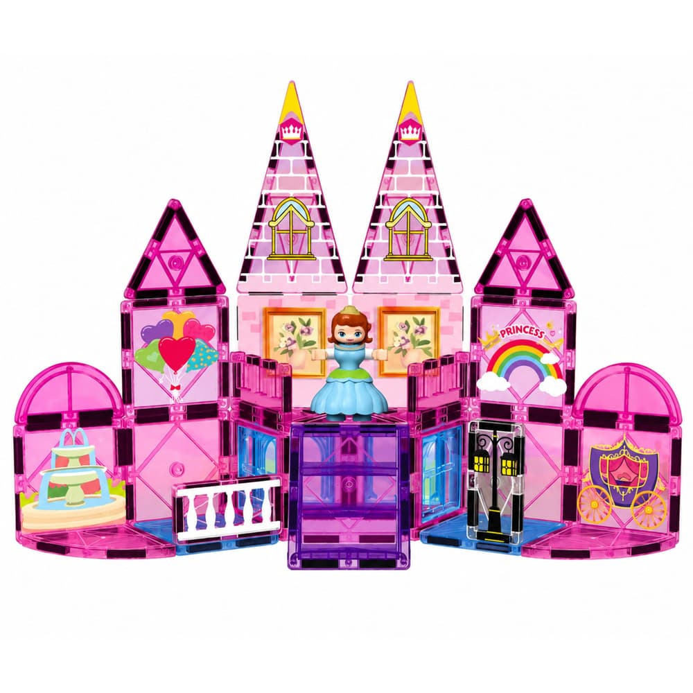 Magnetne kocke LEAN TOYS, Grajski grad, Roza, 38 el. 2