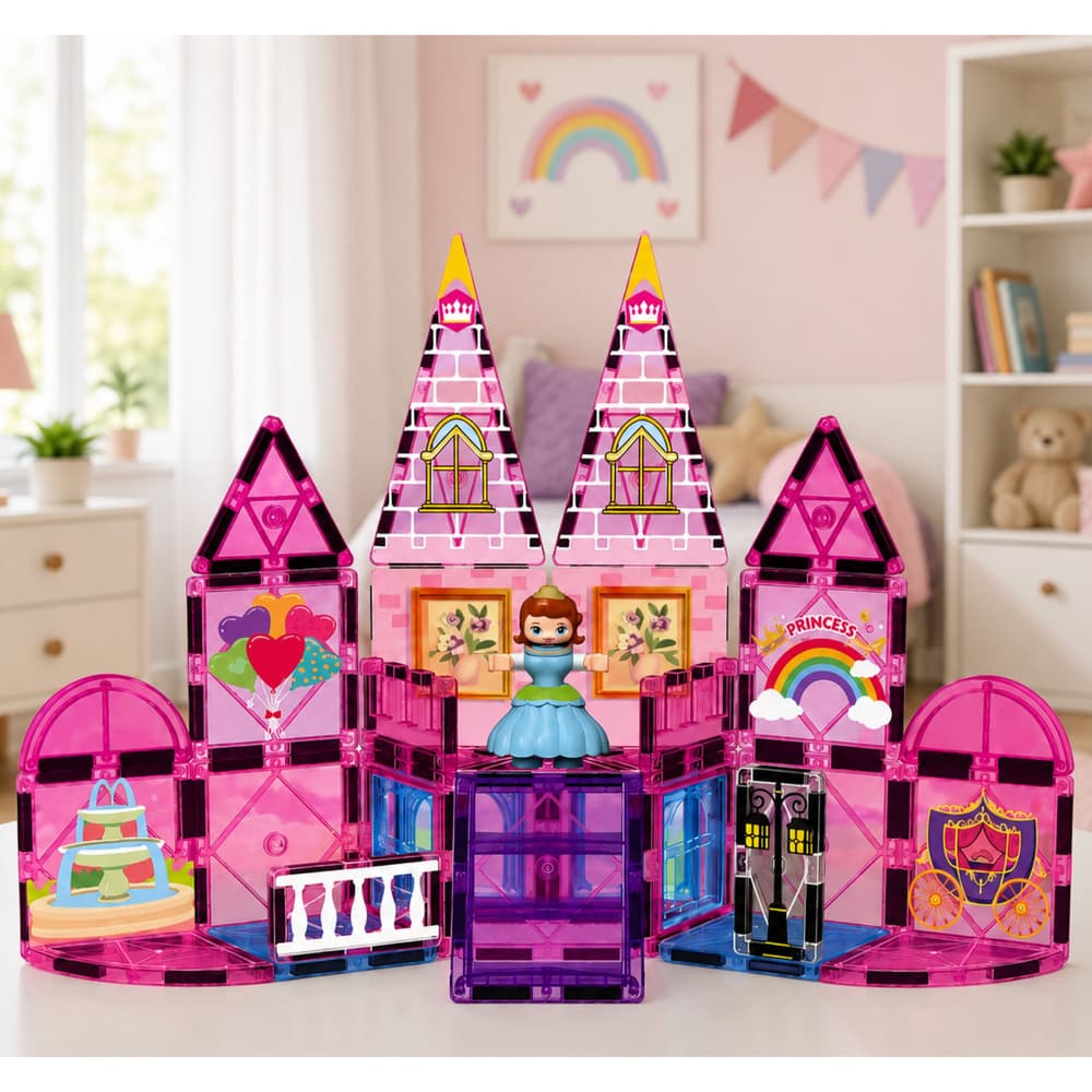 Magnetne kocke LEAN TOYS, Grajski grad, Roza, 38 el. 3