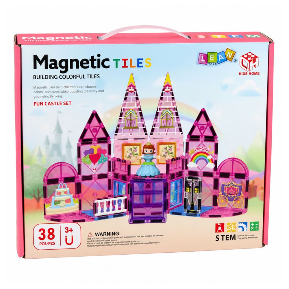 Magnetne kocke LEAN TOYS, Grajski grad, Roza, 38 el. 4