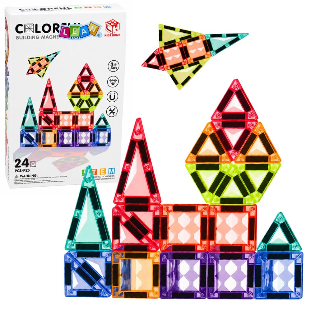 LEAN TOYS Magnetske kocke, barviti paneli 3D, STEM, 24 kosov