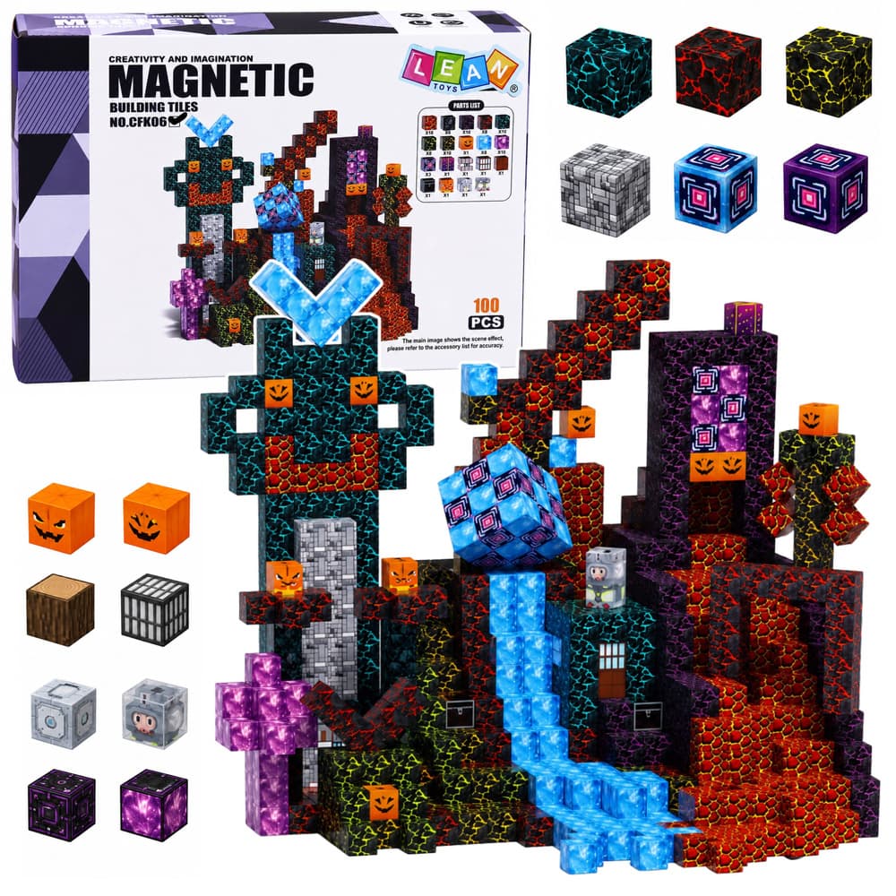 Magnetski gradbeni bloki LEAN TOYS, kocke, pikseli, 3D, Mračni svet, 100 el.