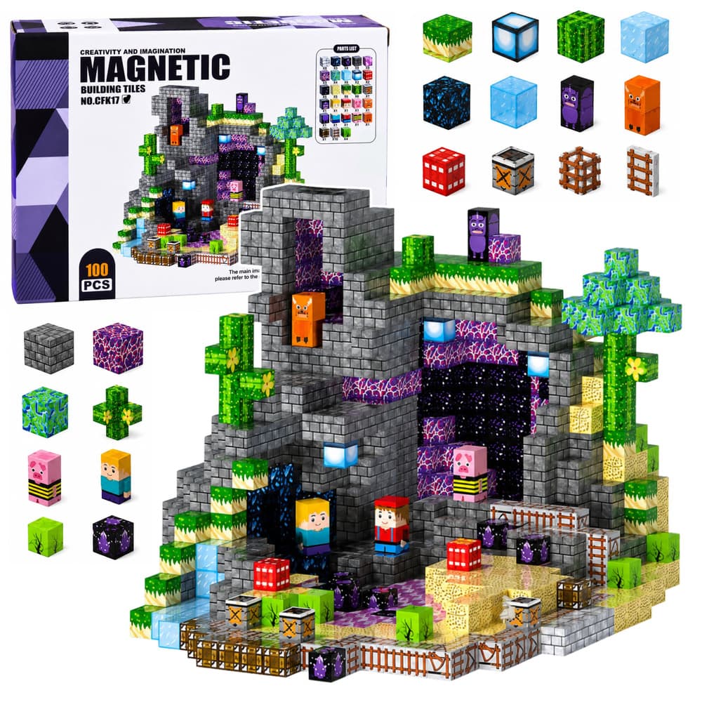 Magnetski gradbeni bloki LEAN TOYS, kocke, pikseli, Pikseliran svet, 100 el.