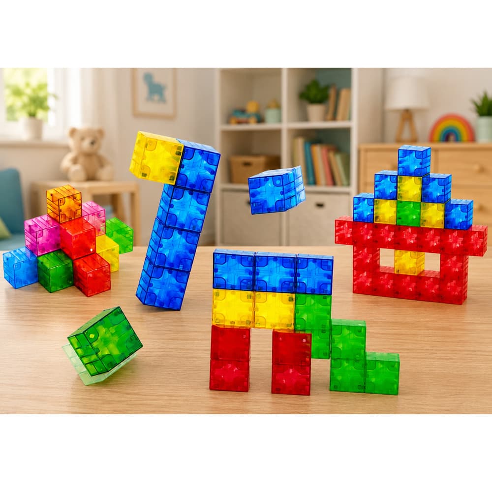 Magnetni bloki kocke 160 kos. barviti kockasti motivi 3D 3
