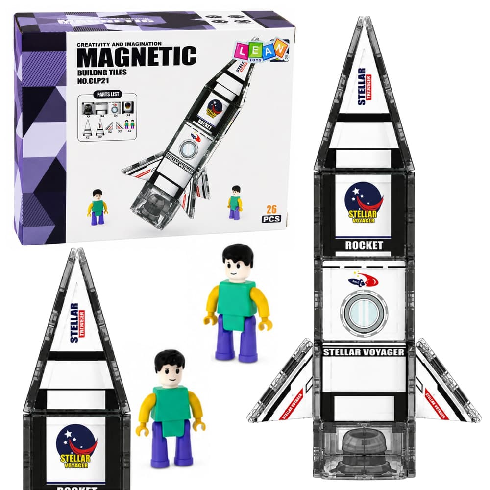 LEAN TOYS Magnetske kocke, Vesoljska Raketa, Figurice, 26 kosov