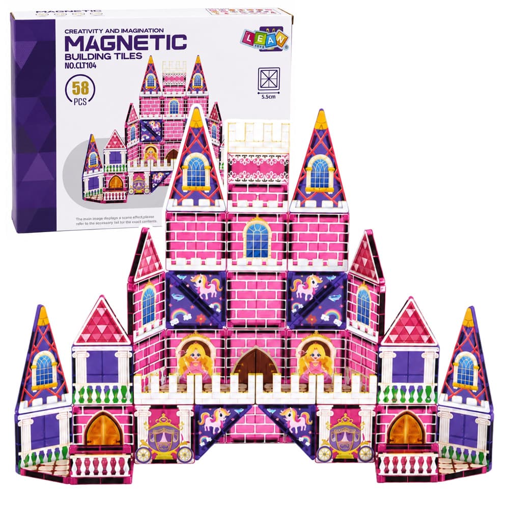 LEAN TOYS Magnetske kocke, Rožnati Grad za Punčko, 58 kosov