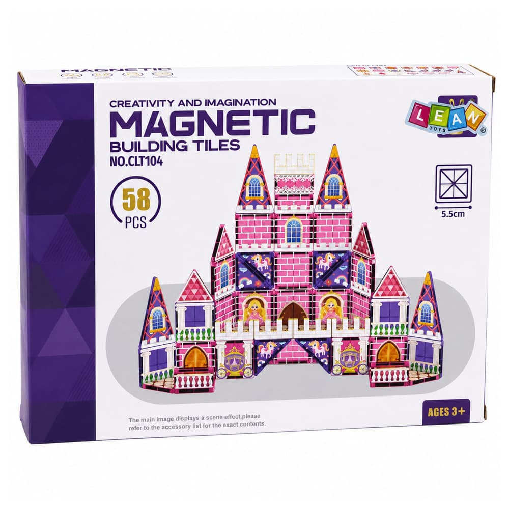 LEAN TOYS Magnetske kocke, Rožnati Grad za Punčko, 58 kosov 4