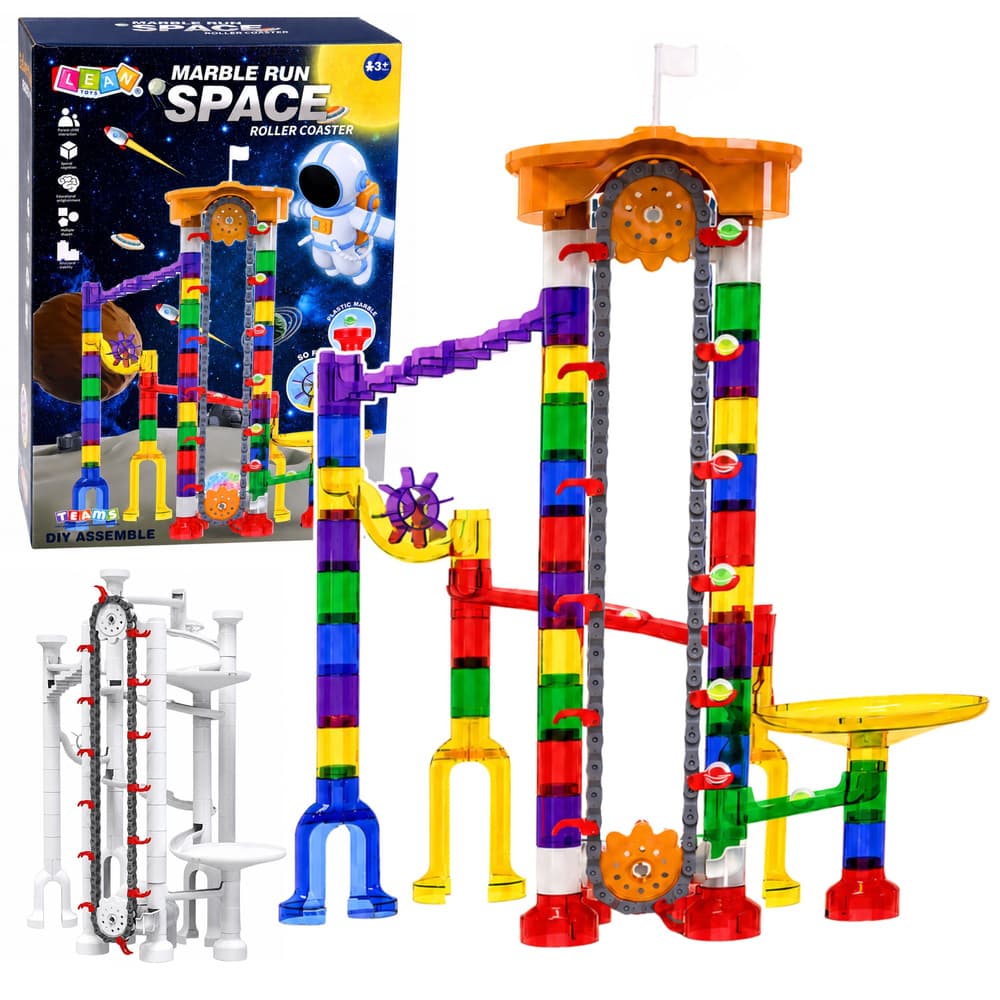 Gradbeni komplet LEAN TOYS, vesolje, 153 el., tir za kroglice s tuneli