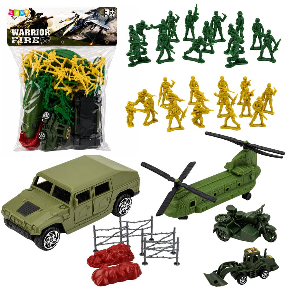 LEAN TOYS Vojaški set, Figurice, Helikopter, Vozila, Baza, 58 kosov