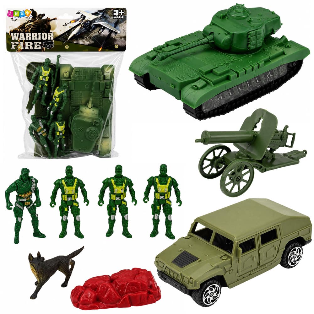 LEAN TOYS Vojaški set, Tank, Vozilo, Top, Figurice, 13 kosov