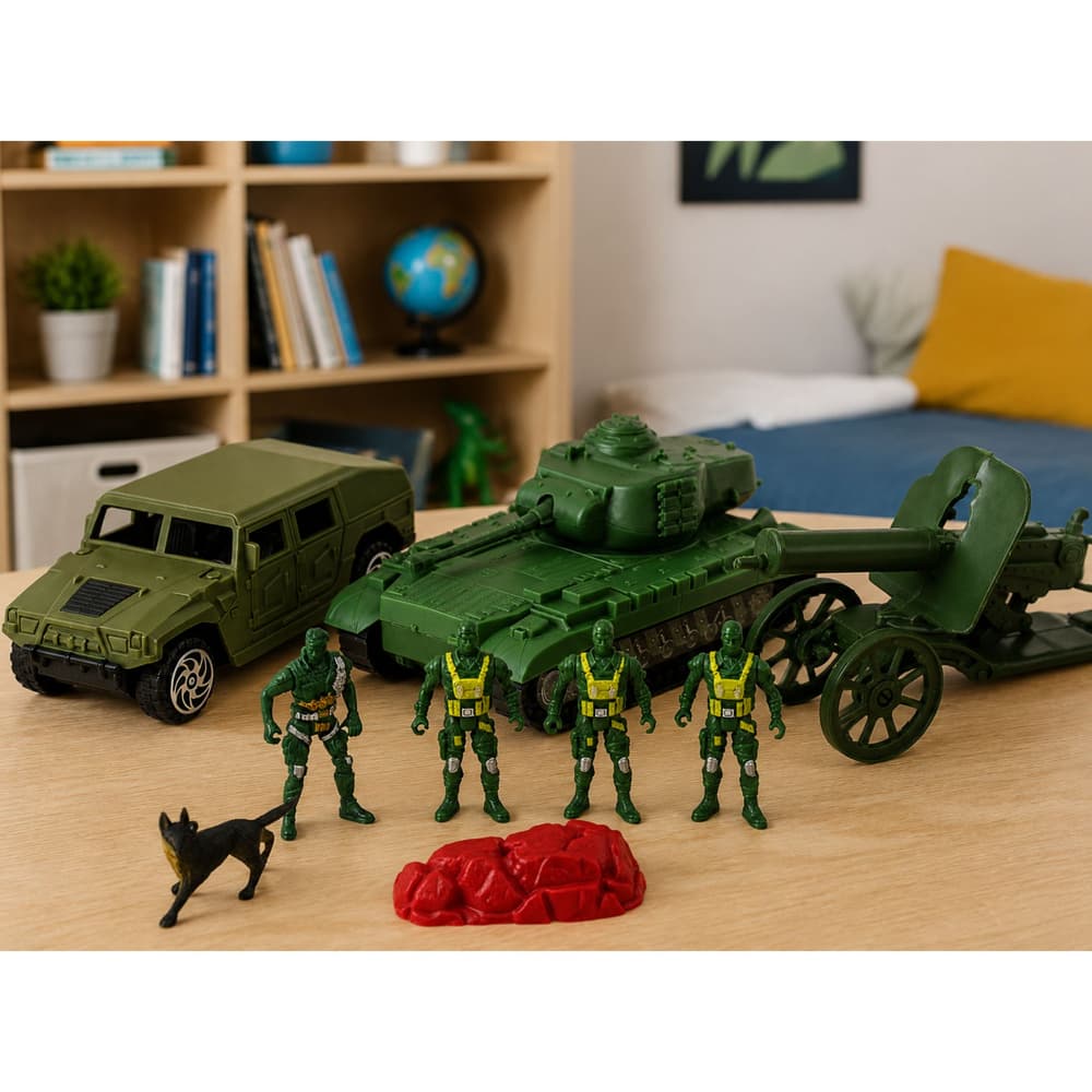 LEAN TOYS Vojaški set, Tank, Vozilo, Top, Figurice, 13 kosov 6