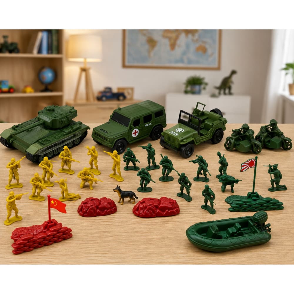 LEAN TOYS Vojaški set, Figurice, Vozila, Baza, Stolp, 46 kosov 7