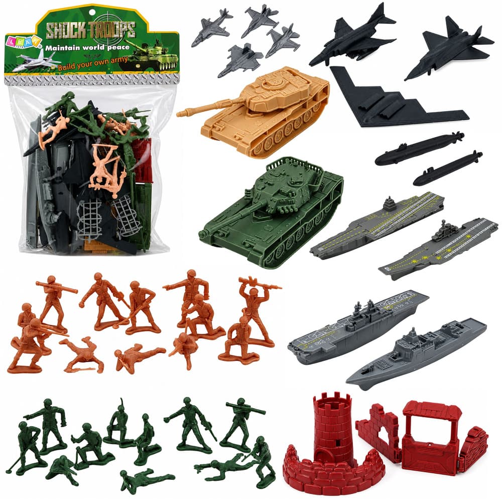LEAN TOYS Vojaški set, Figurice, Vozila, Ladje, Lovci, Baza, 54 kosov
