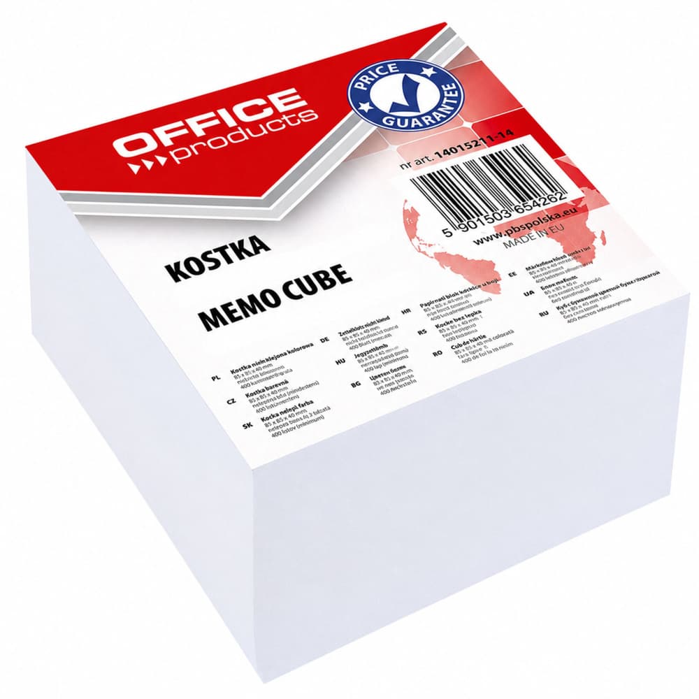 Papirna kocka OFFICE PRODUCTS, nelepljena, 85x85x40mm, bela