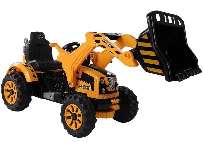 Oranžni akumulatorski traktor bager z gibljivo žlico