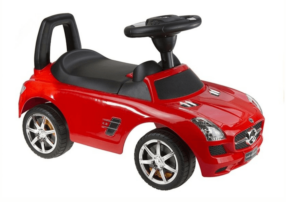 LEAN CARS Otroški avtomobilček na potiskanje Mercedes SLS AMG z naslonjalom, predalom, rdeče barve