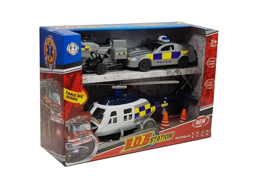 Policijski set vozil s lučmi in zvoki (helikopter, avto, motor) 5