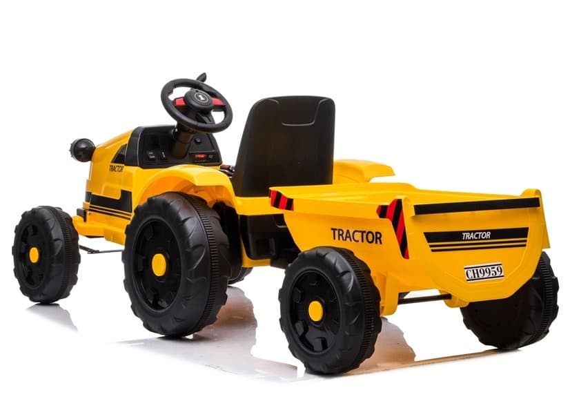 Traktor na Akumulator za Otroke LEAN CARS CH9959 Rumeni s Priklopnikom 5