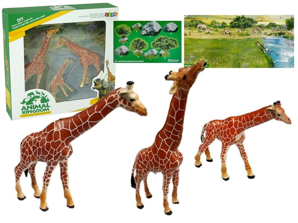 Figure Žiraf LEAN TOYS - Družina (3 kosi) + Ozadje