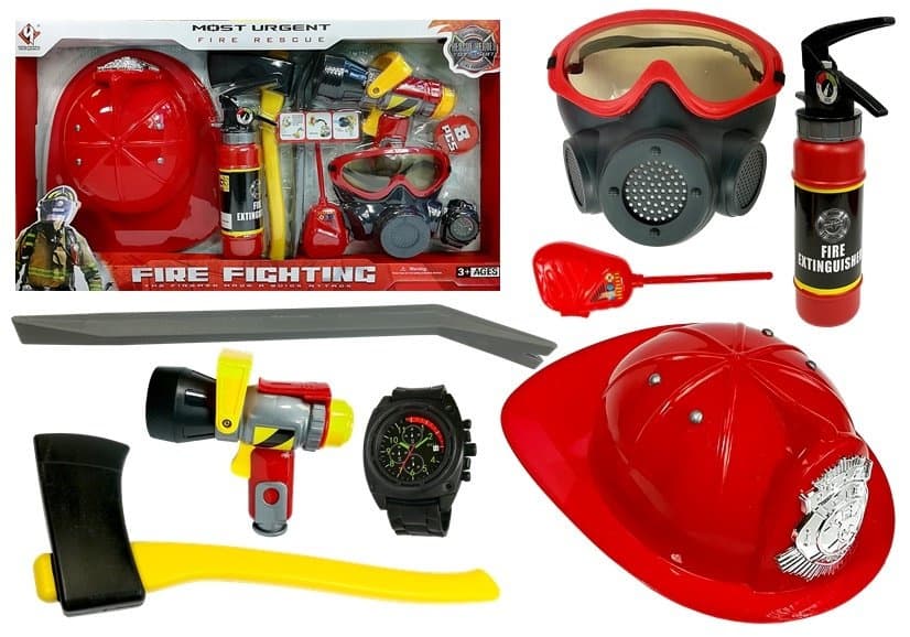 Gasilski set z dodatki (kask, gasilnik, sekira, ...) Lean Toys