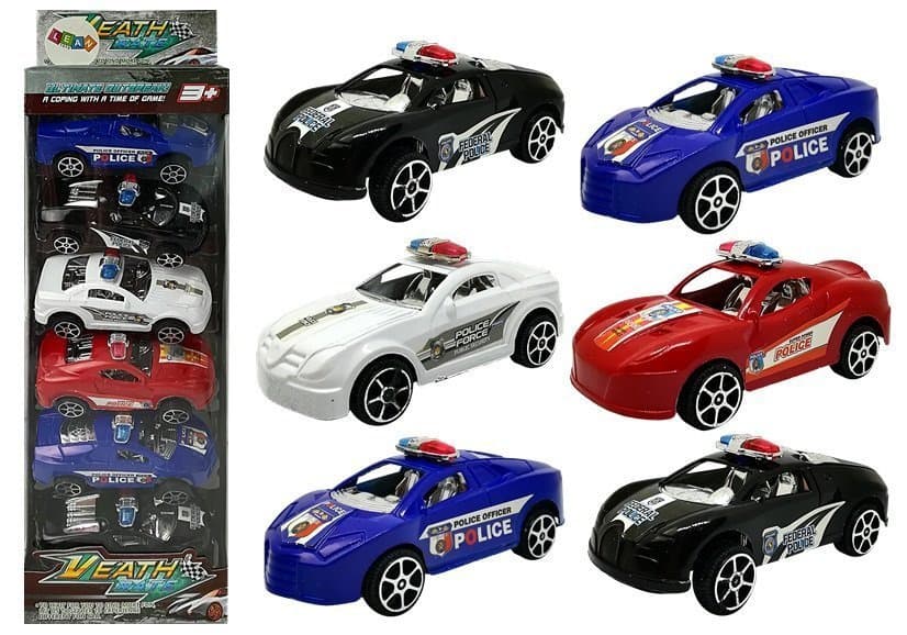 LEAN TOYS Set policijskih avtomobilov na vzmet (6 kosov)