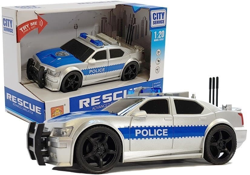 LEAN TOYS Policijsko vozilo na baterije, 1:20, s lučmi in zvoki, srebrno