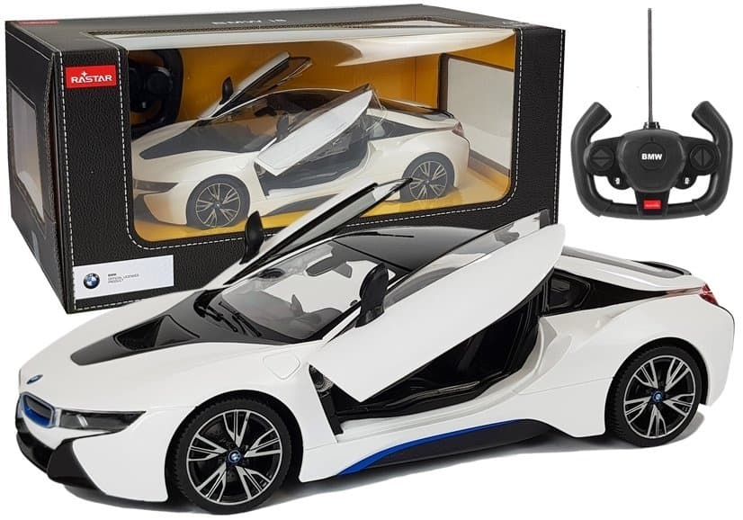 Rastar RC BMW i8, bel, 1:14 - avto na daljinsko upravljanje z avtomatskimi vrati