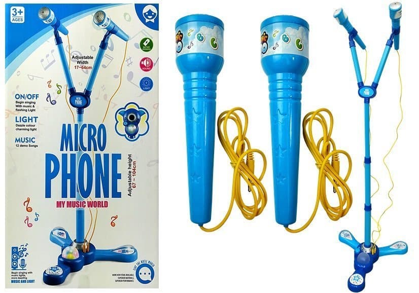 LEAN TOYS Karaoke set z mikrofonom in stojalom, modri