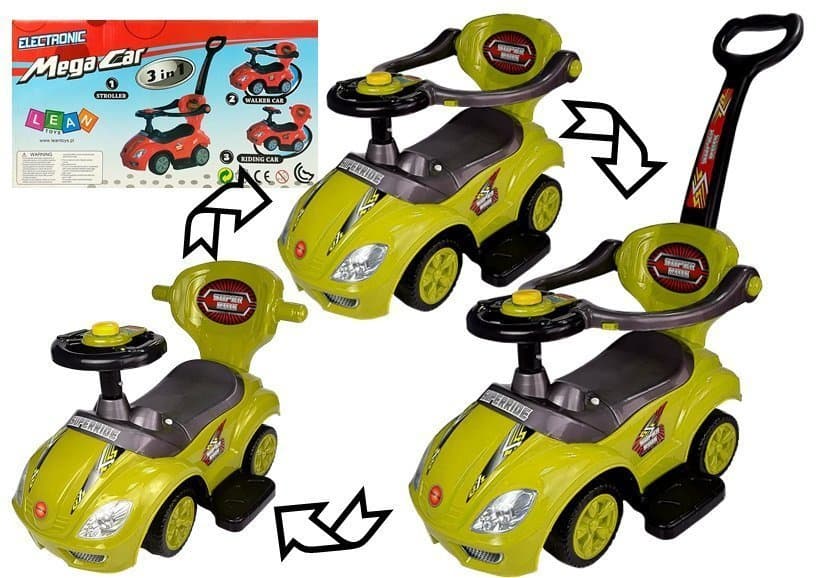 Jeździk za otroke LEAN CARS Mega Car 3v1 s pisalom in predalom, rumen